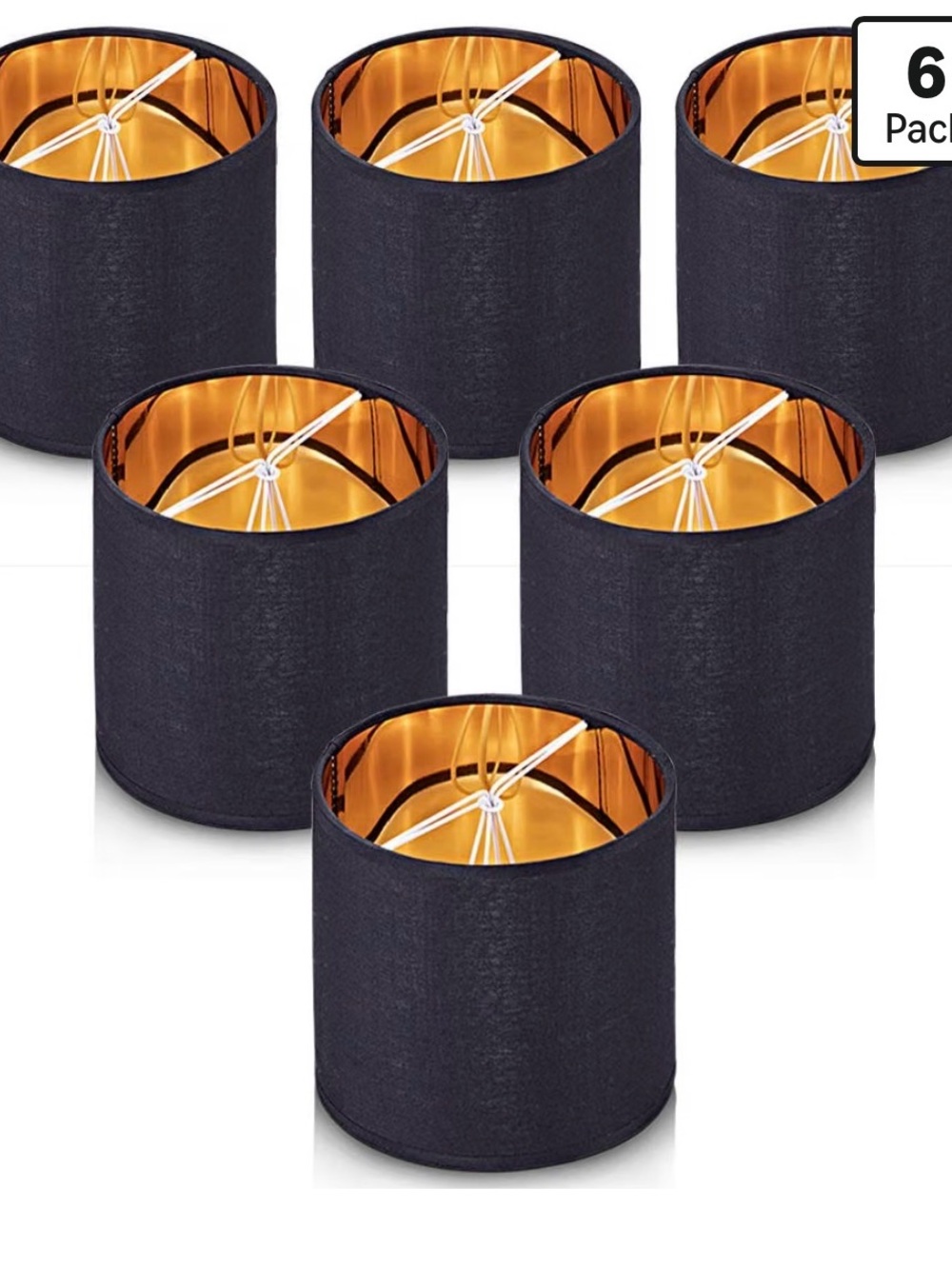 Black and Gold Drum Lamp Shade - Pack of 6
